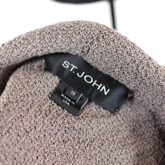 St. John Textured Knit Blazer Taupe Brown Hammered Button Up Jacket Size 10 - Picture 6 of 7